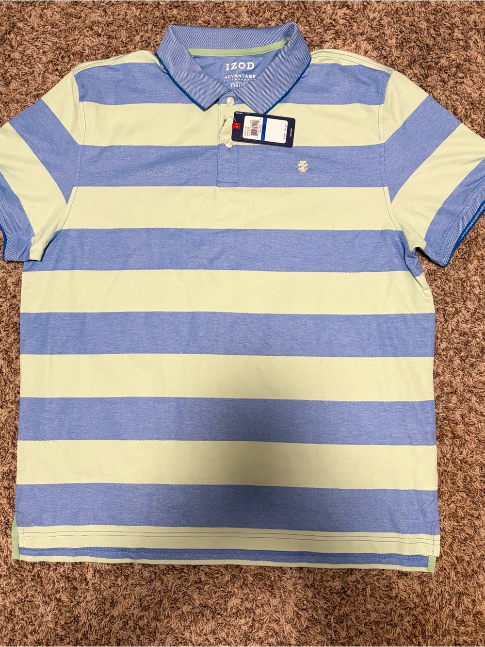 Izod Blue and Light Green Striped Polo Shirt